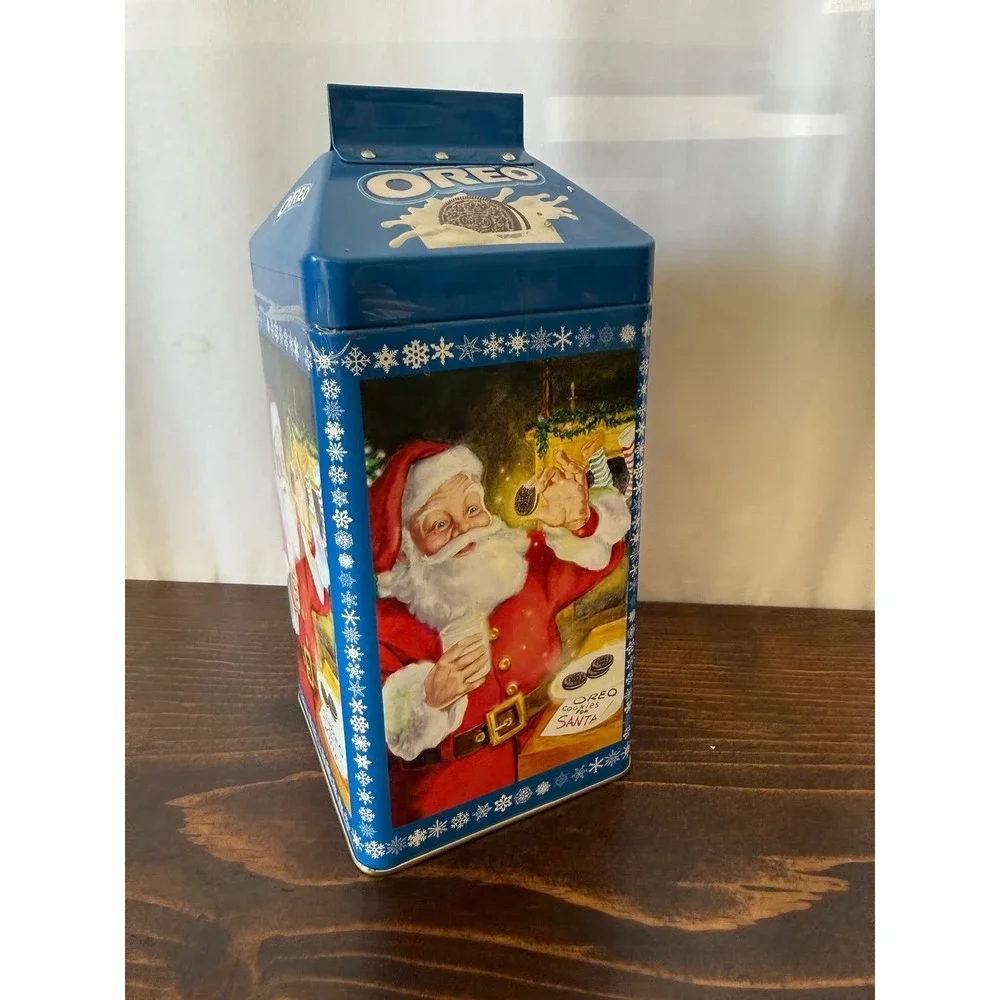 VTG 2005 Oreo Holiday Tin Santa Claus Milk Carton Shape Blue Christmas Sealed